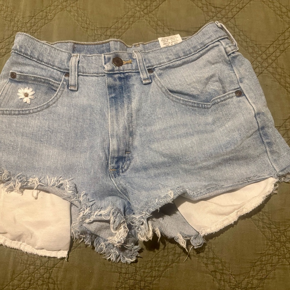 Wrangler Light Blue Jean Shorts with Frayed Hem